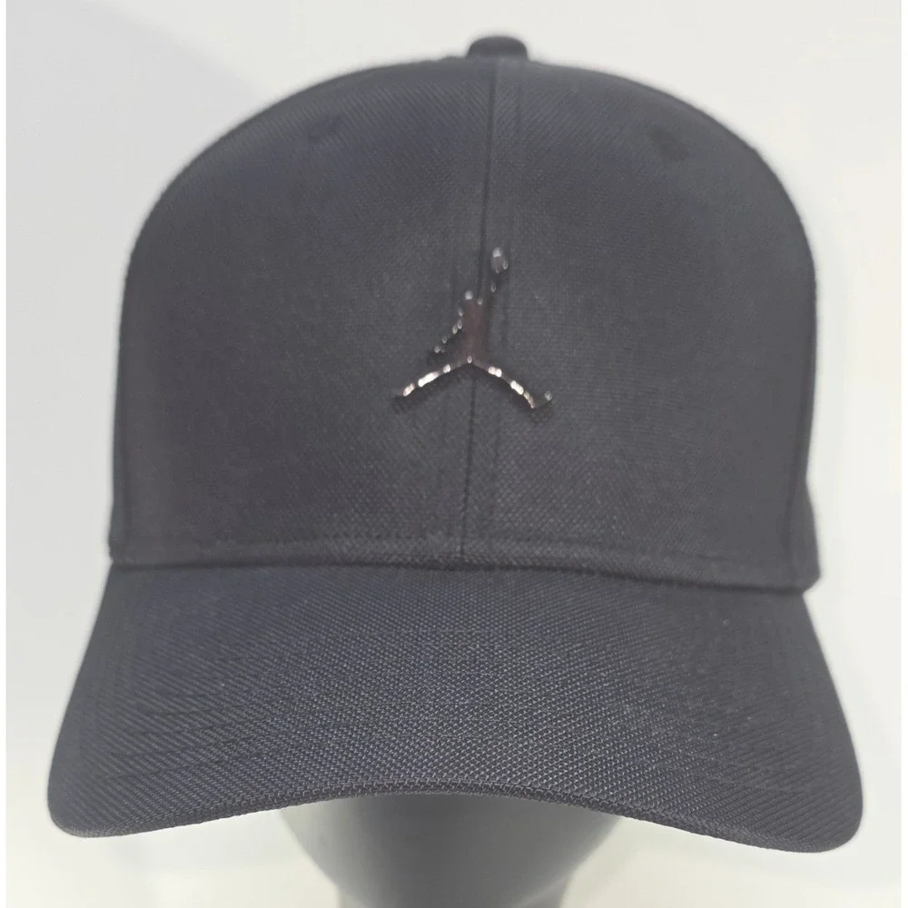Nike Jordan Rise Cap Mens Black Metallic Jumpman Logo Adjustable Strapback Hat - Picture 1 of 7